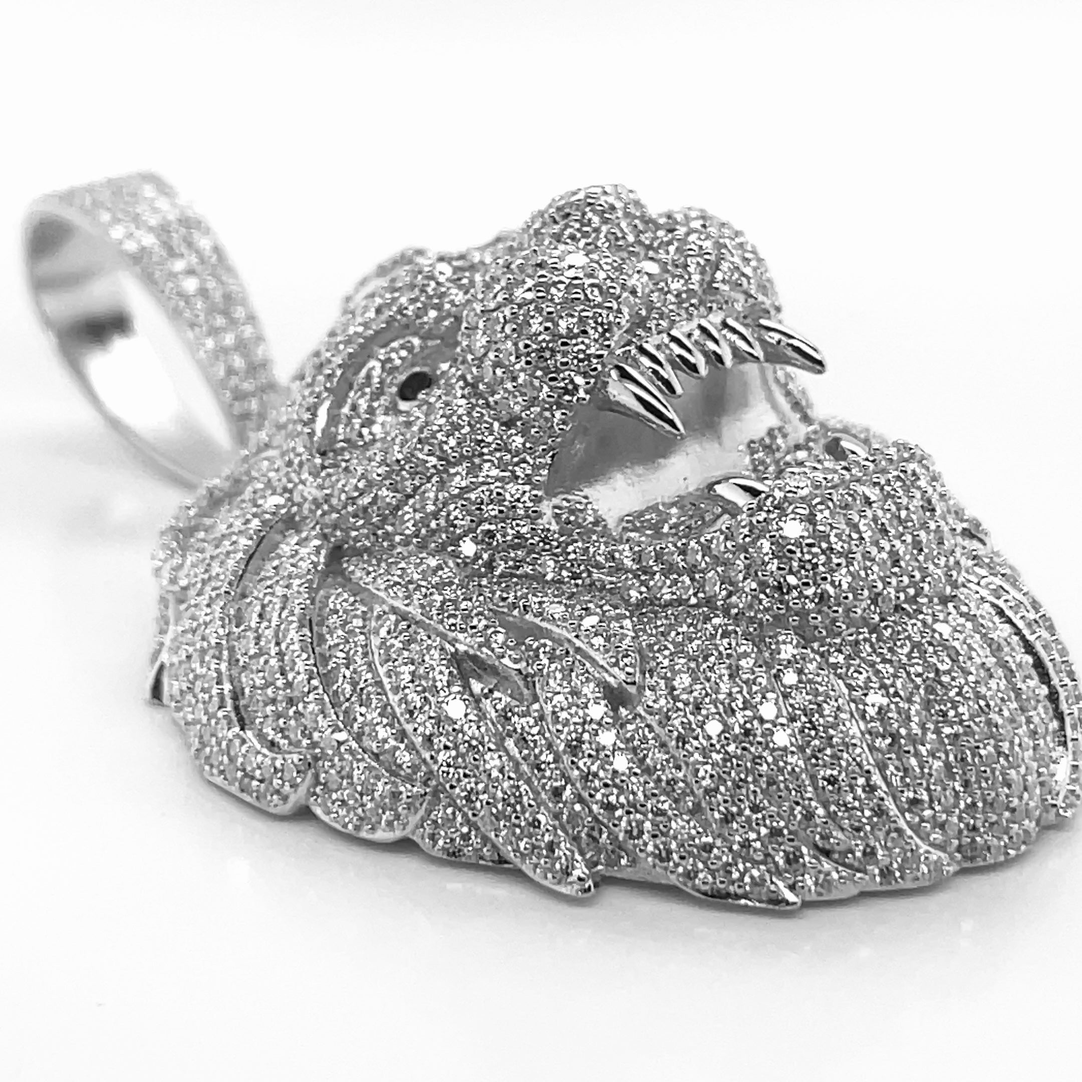 Silver Moissanite Roaring Lion Pendant