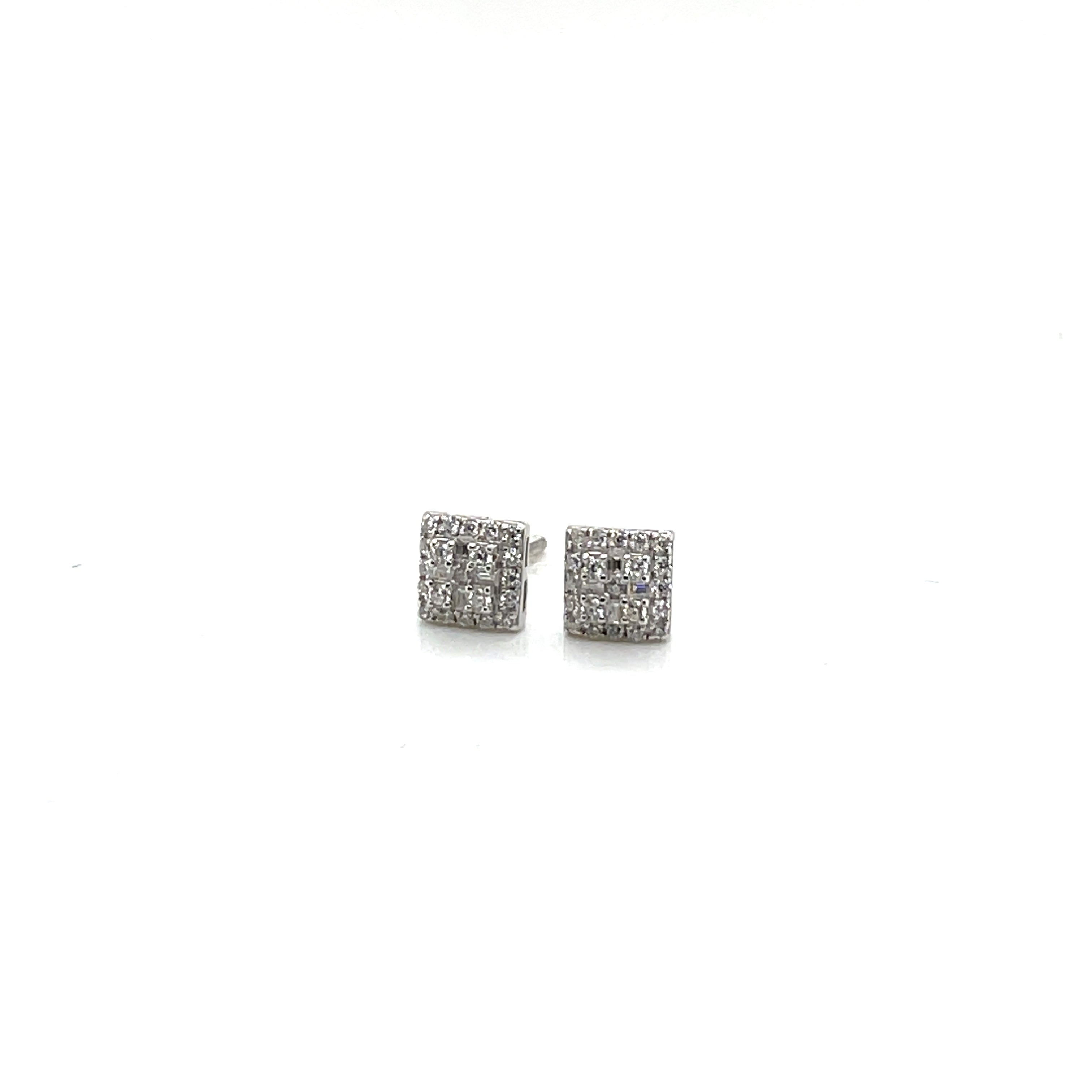 Square Silver and Moissanite Stud Earrings