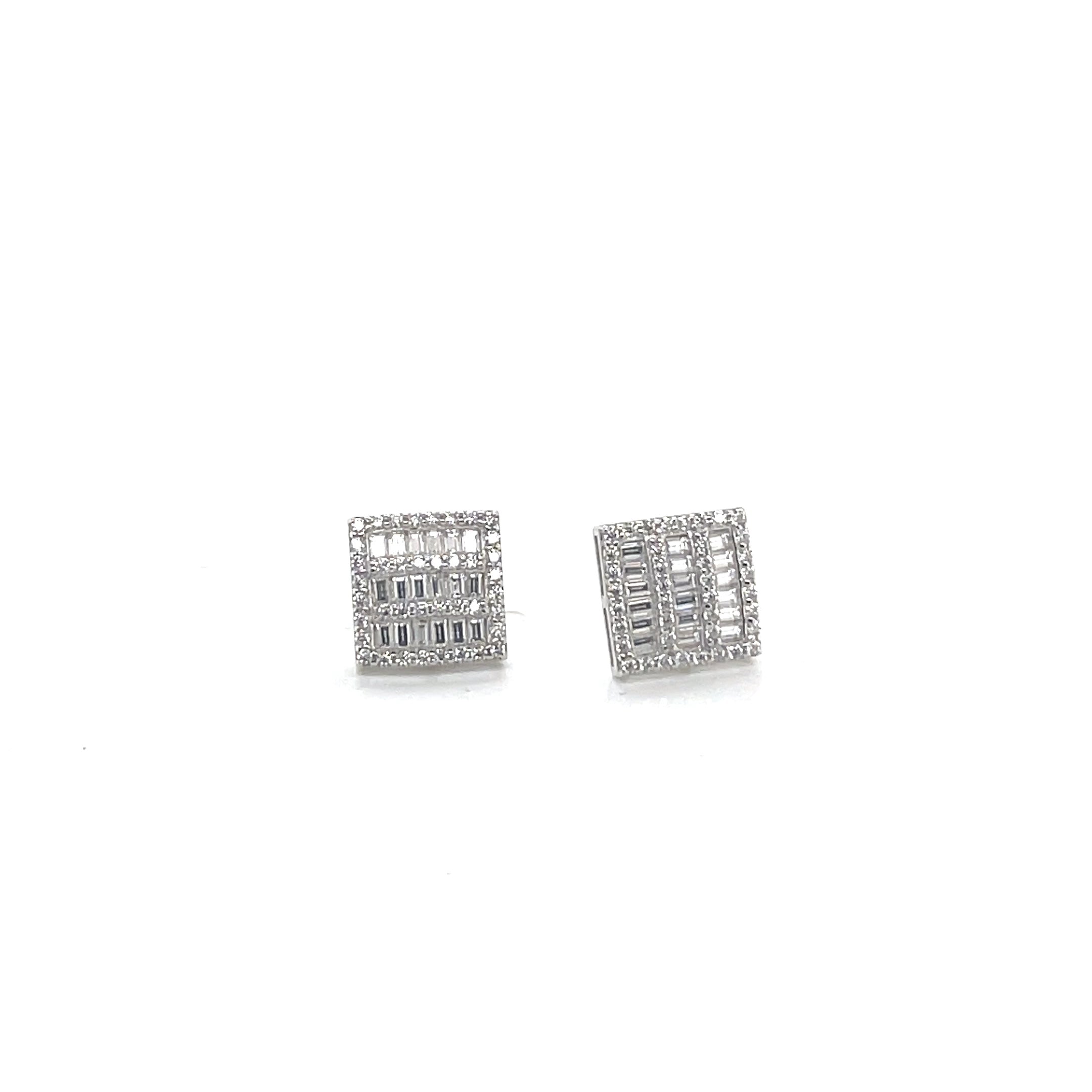 Square Silver and Moissanite Stud Earrings