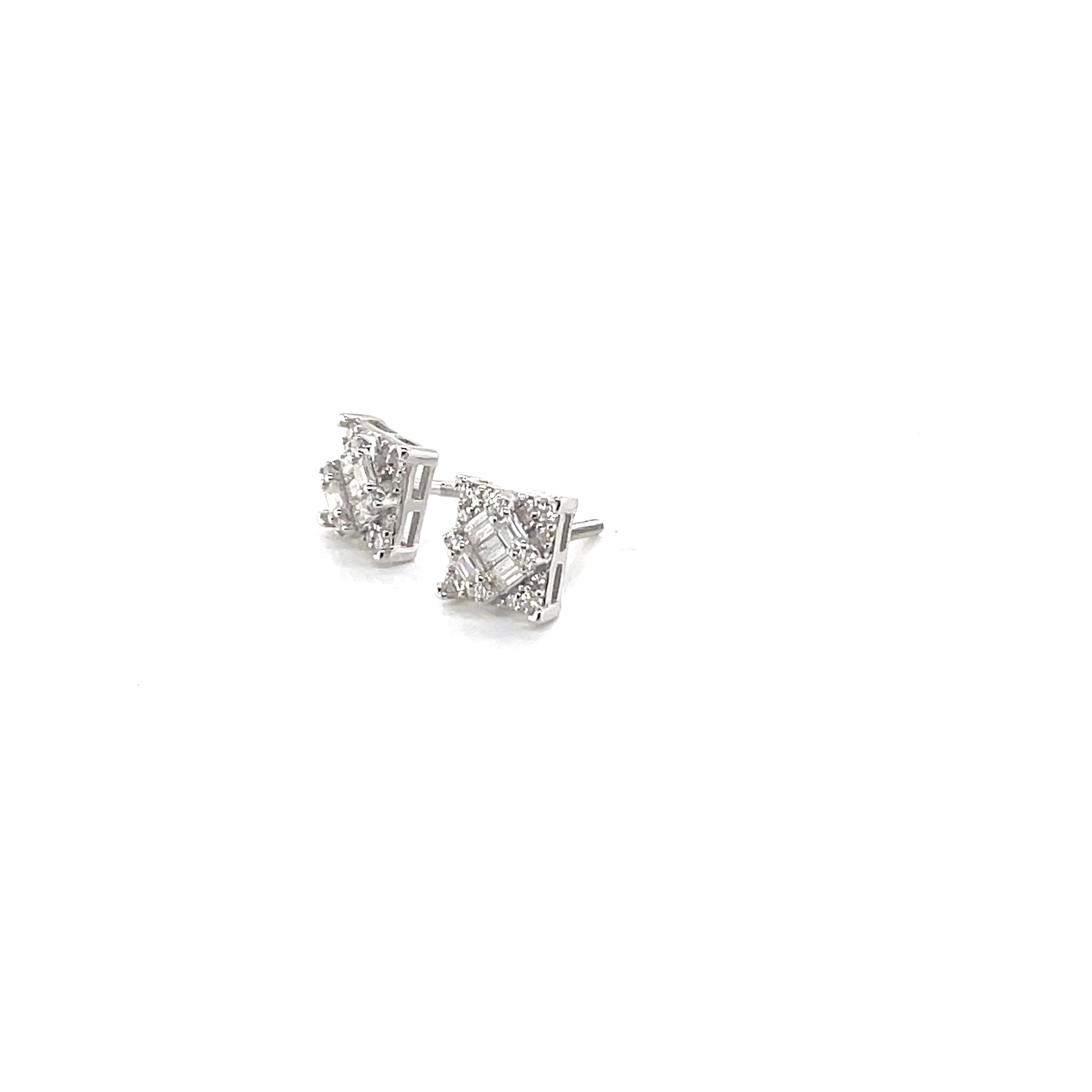 Square Silver and Moissanite Stud Earrings