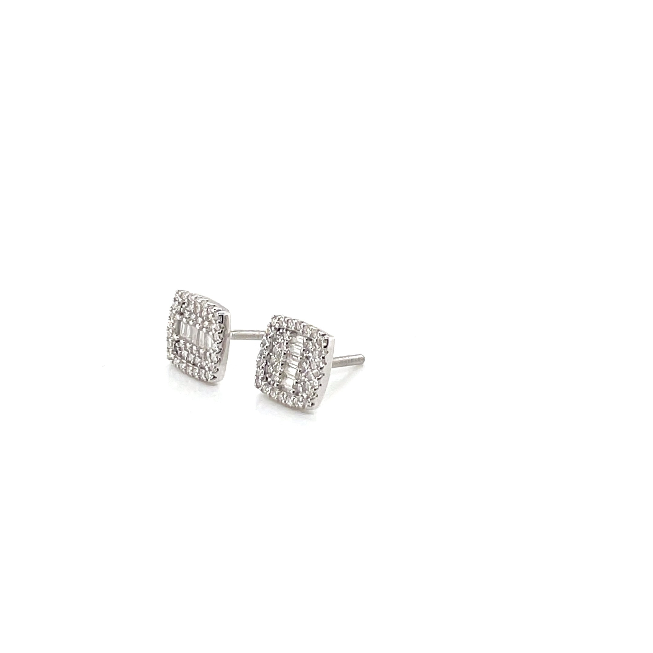 Square Silver and Moissanite Stud Earrings