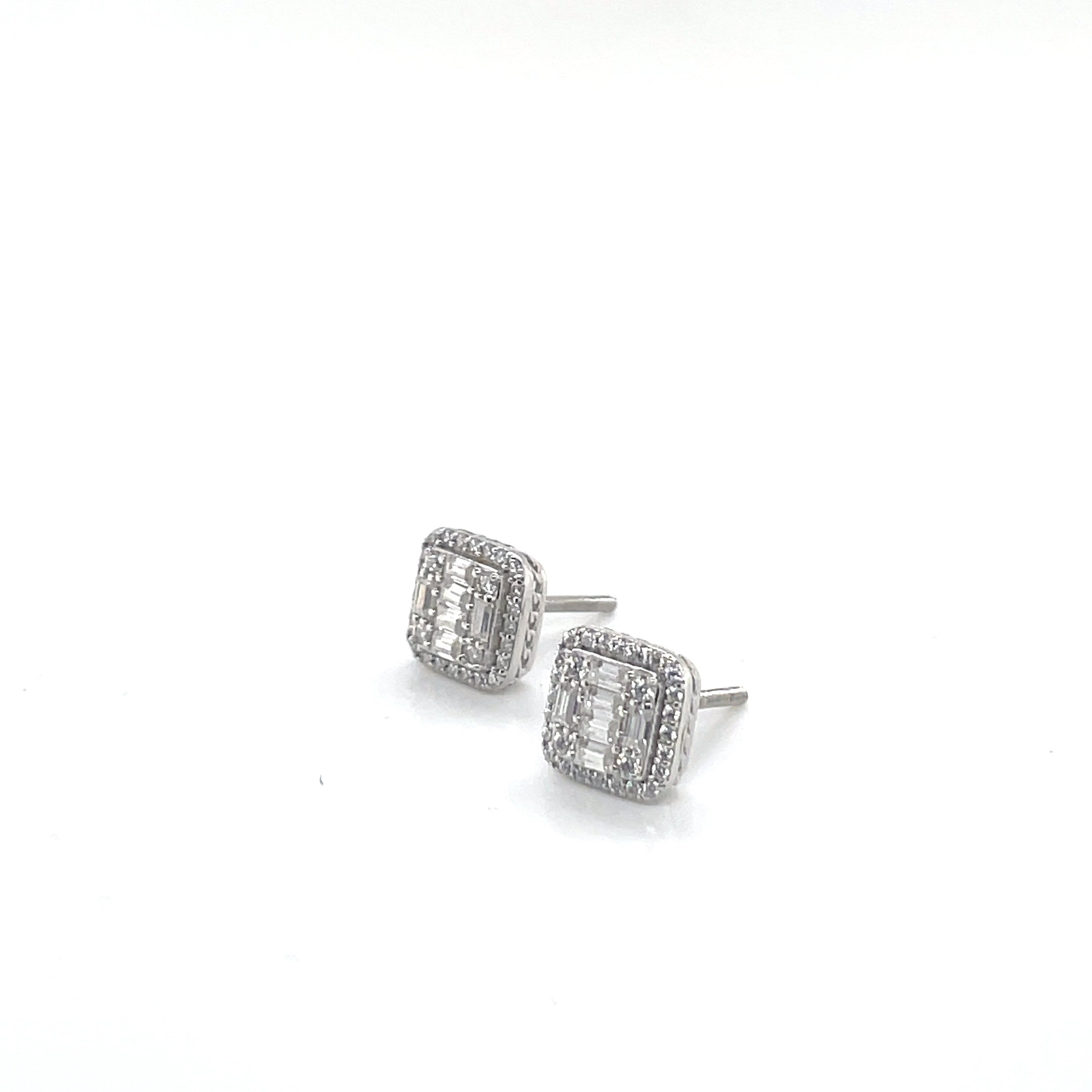 Square Silver and Moissanite Stud Earrings