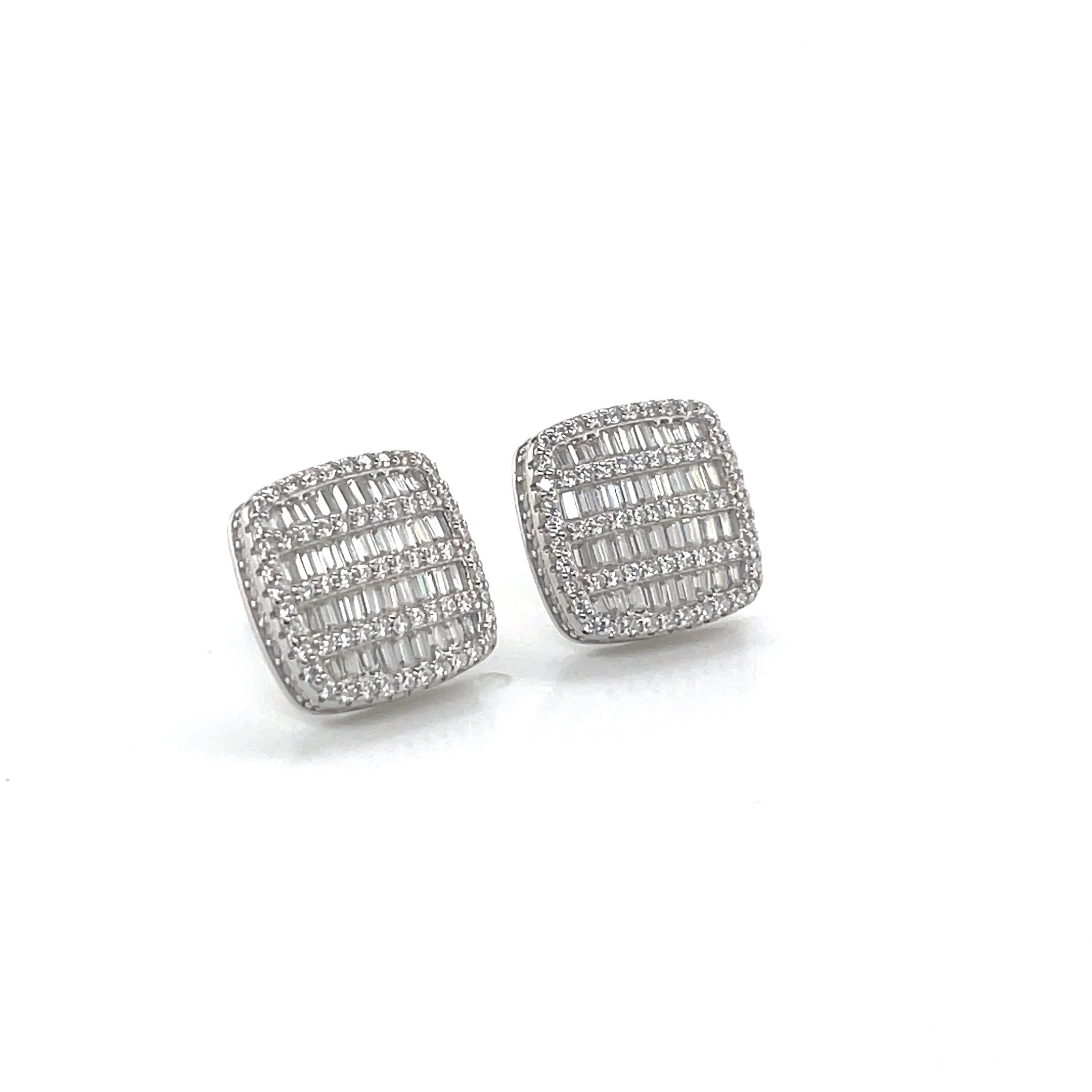 Square Silver and Moissanite Stud Earrings