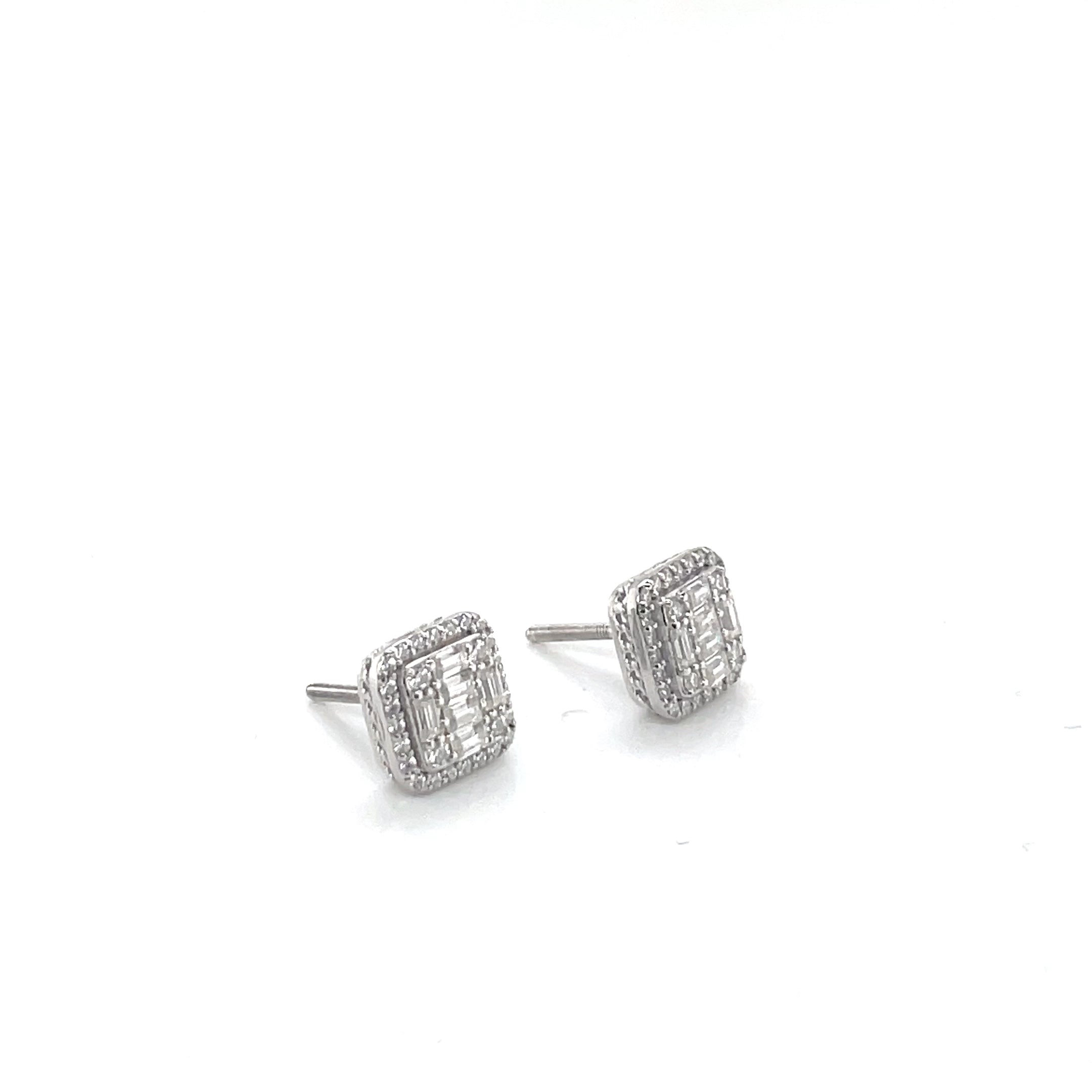 Square Silver and Moissanite Stud Earrings