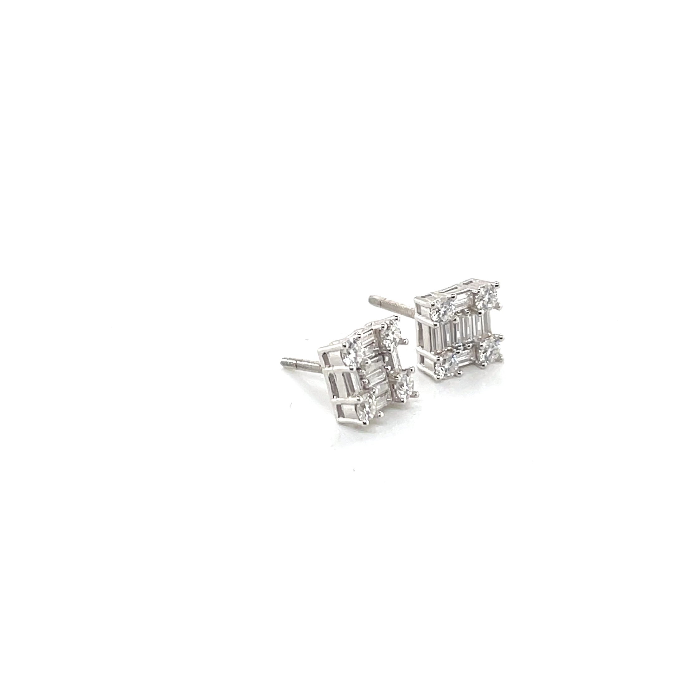 Square Silver and Moissanite Stud Earrings