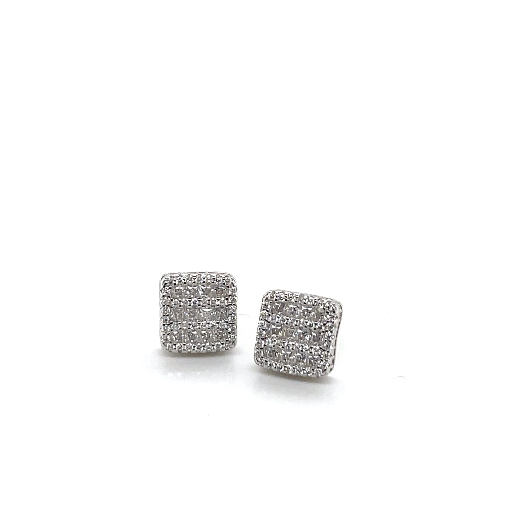 Square Silver and Moissanite Stud Earrings