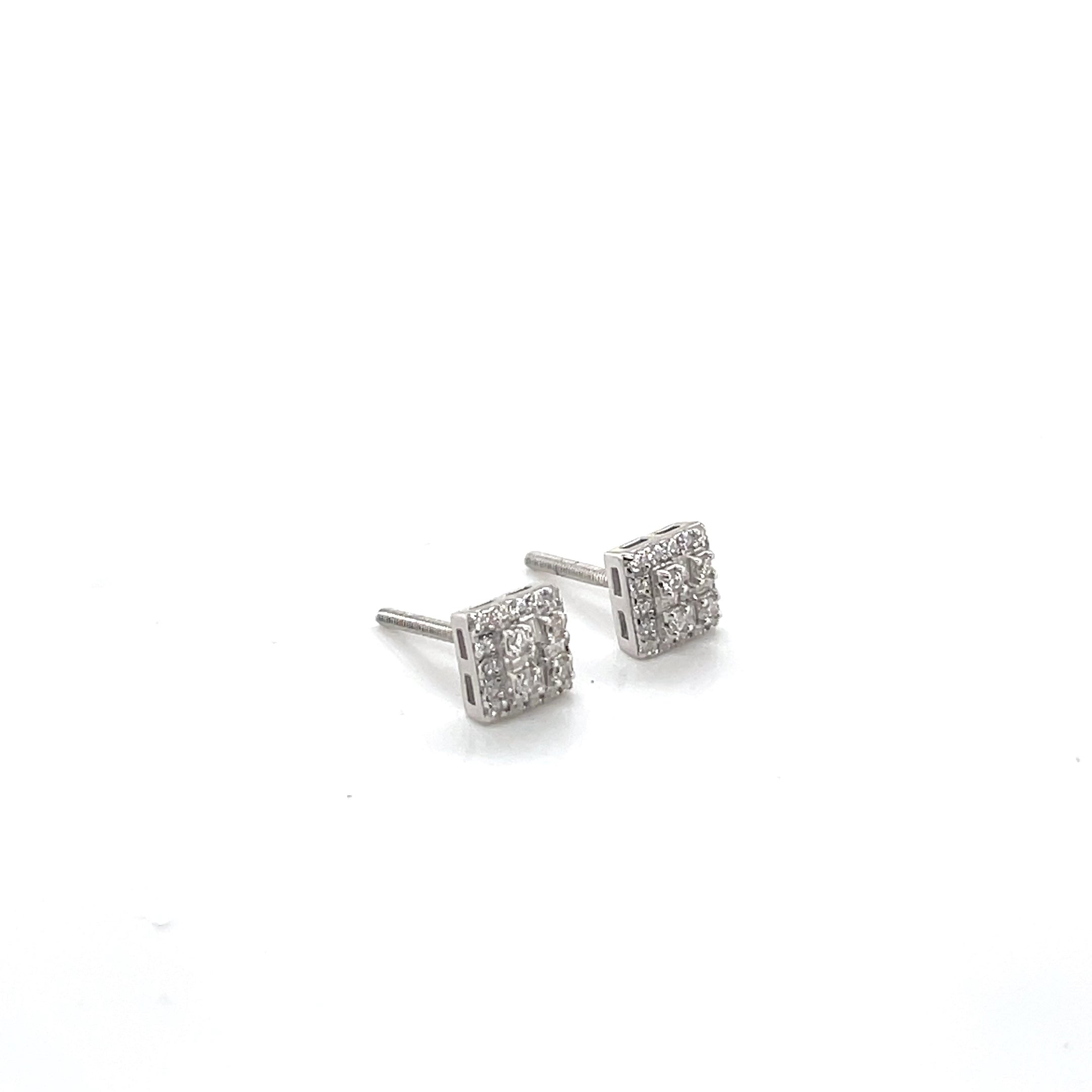 Square Silver and Moissanite Stud Earrings