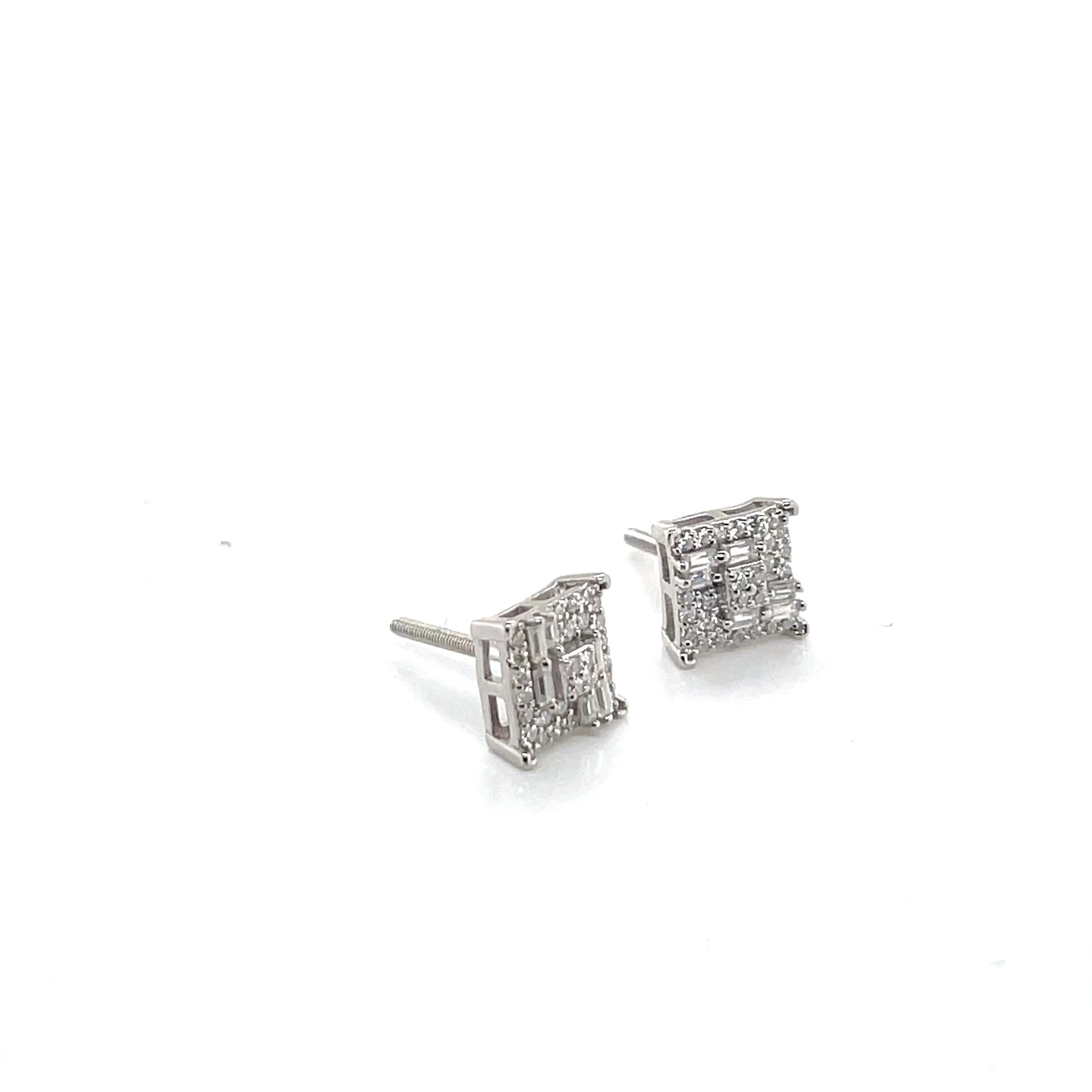 Square Silver and Moissanite Stud Earrings