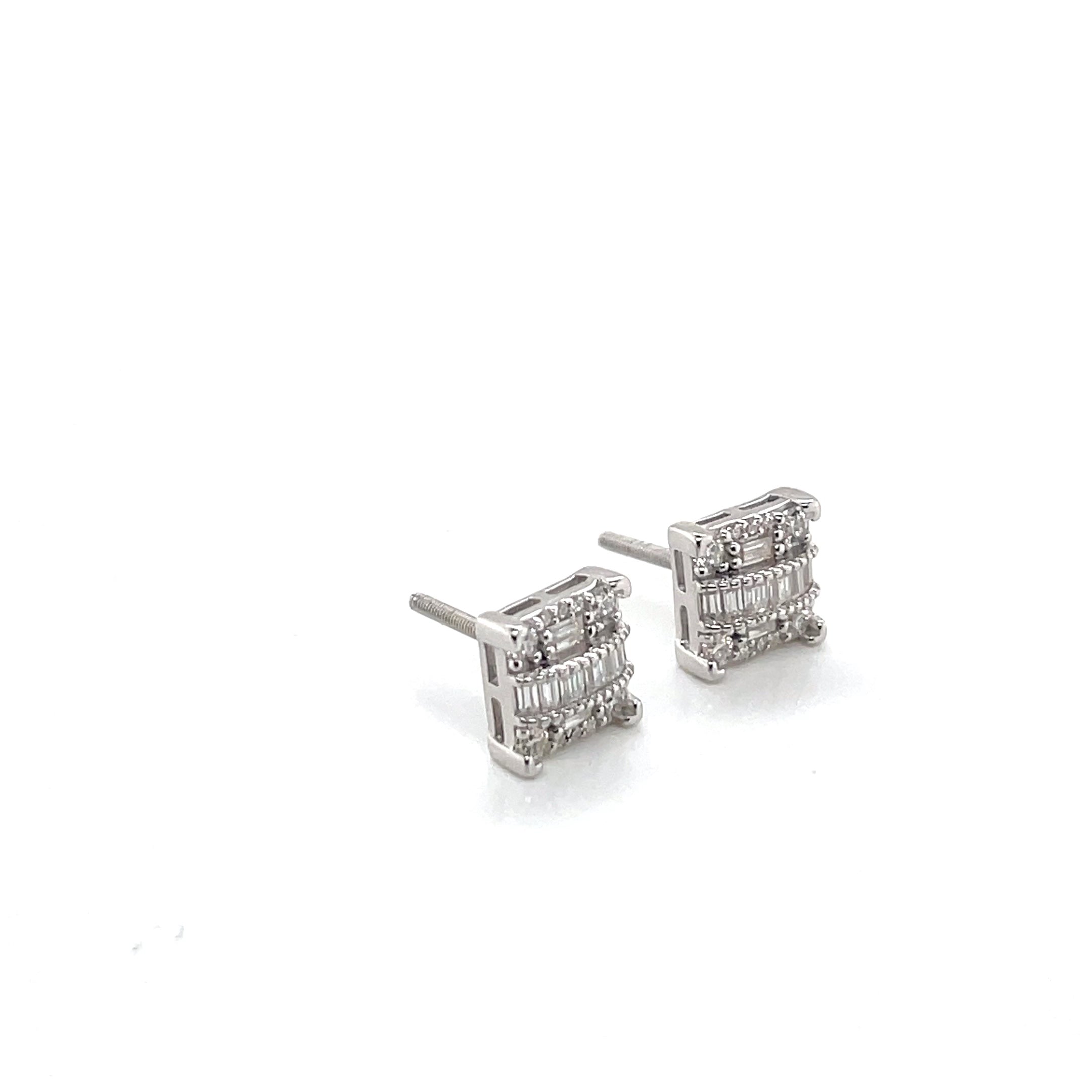 Square Silver and Moissanite Stud Earrings