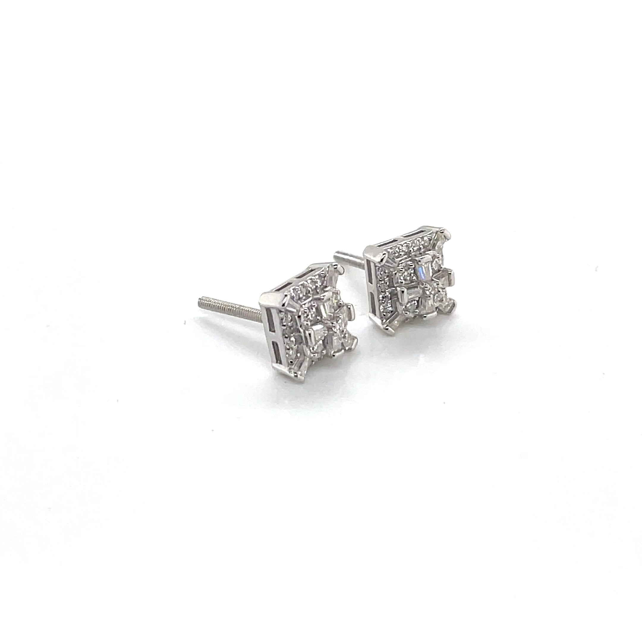 Square Silver and Moissanite Stud Earrings