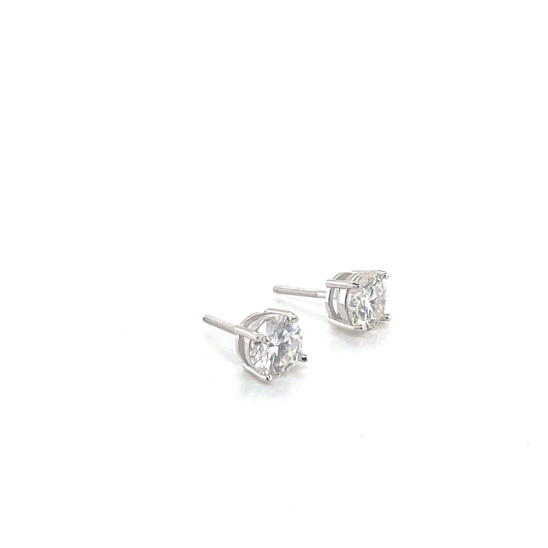 Round Silver and Moissanite Stud Earrings