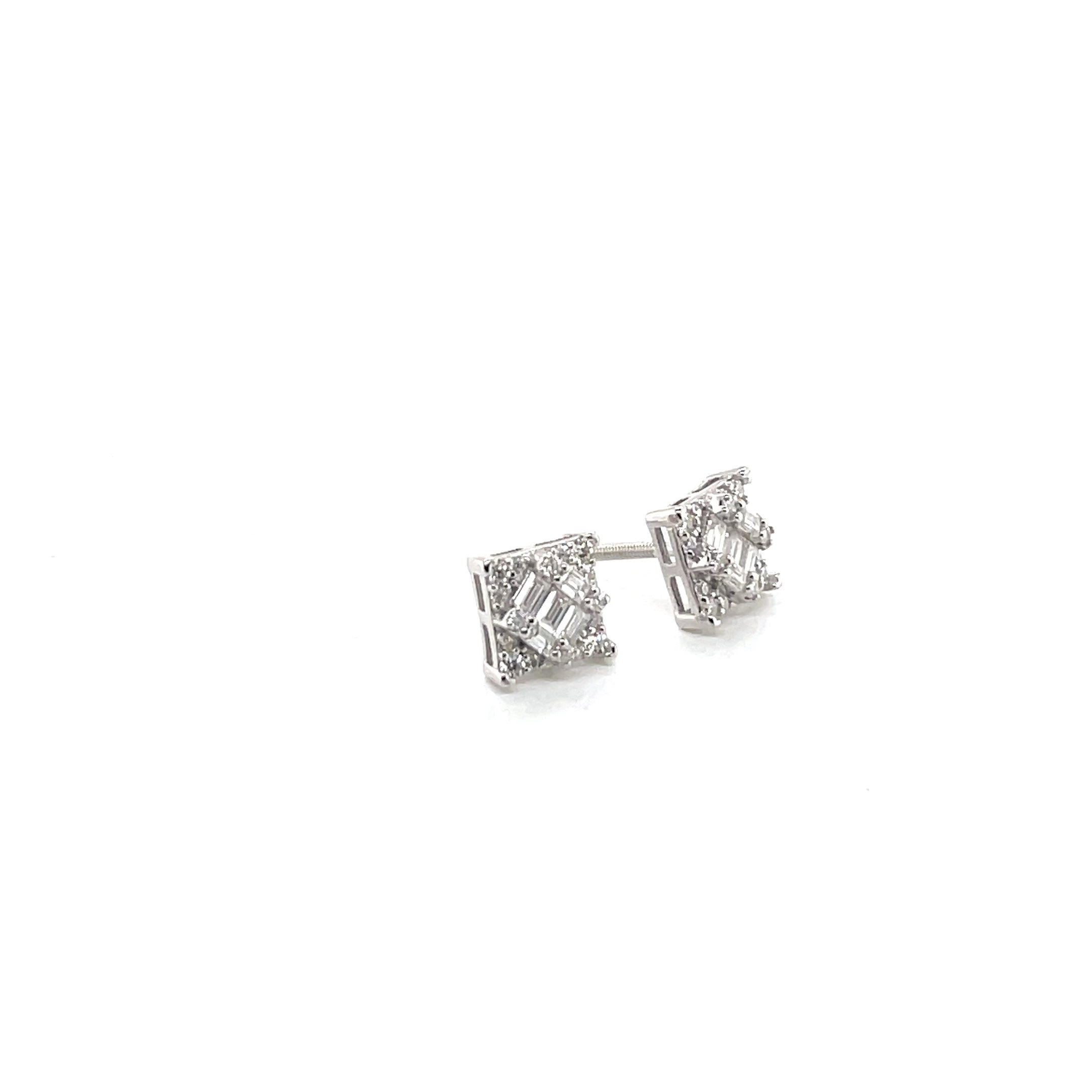 Square Silver and Moissanite Stud Earrings