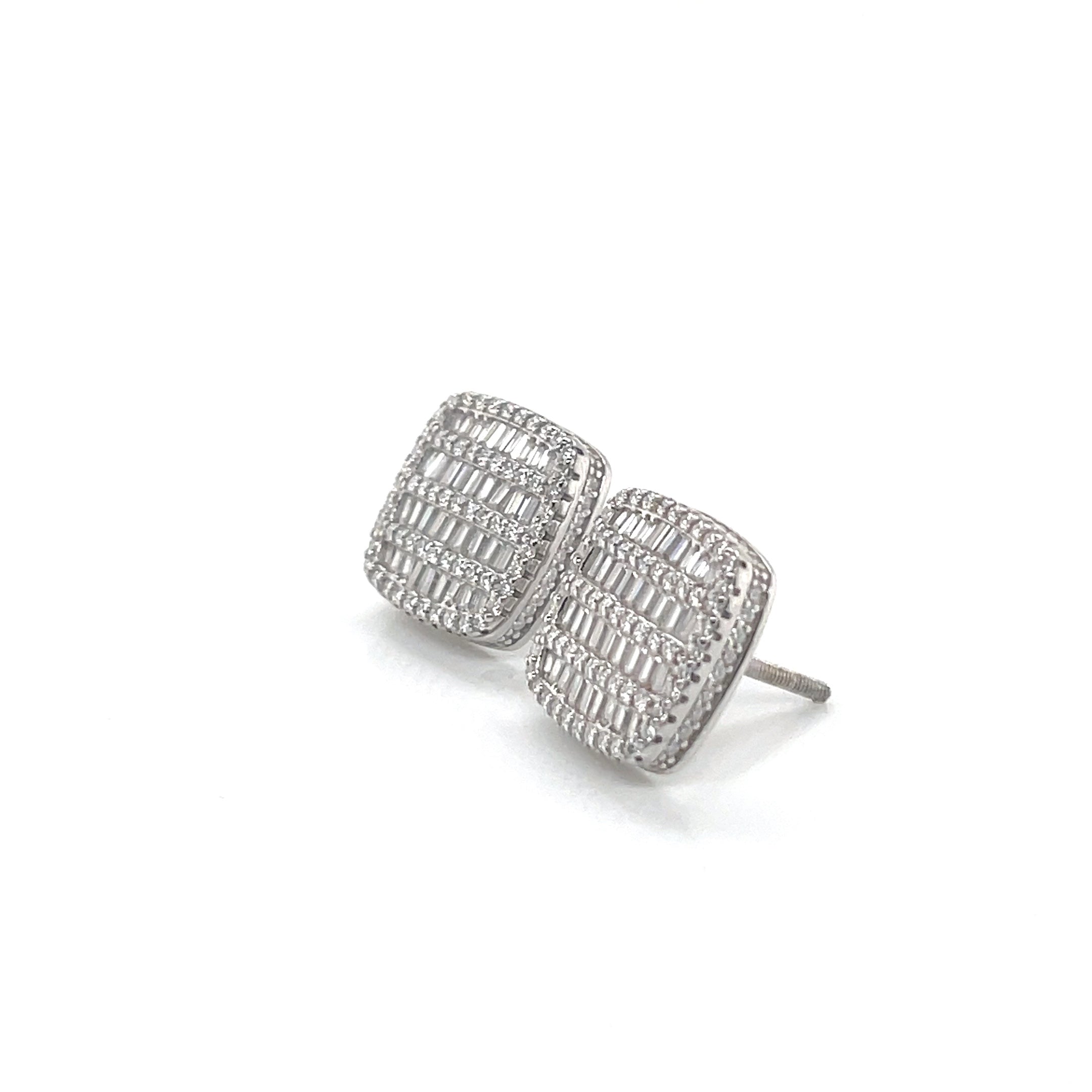 Square Silver and Moissanite Stud Earrings