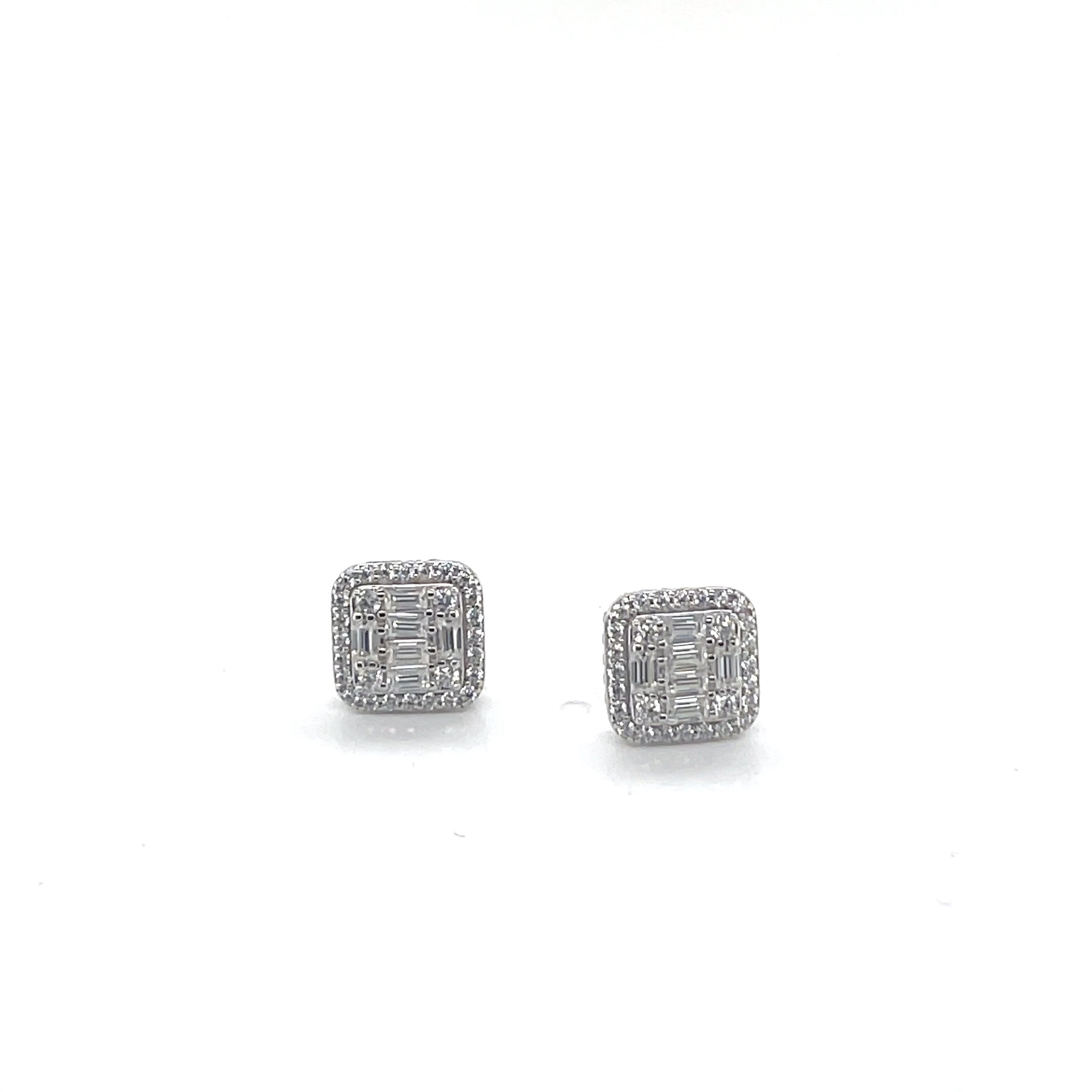 Square Silver and Moissanite Stud Earrings