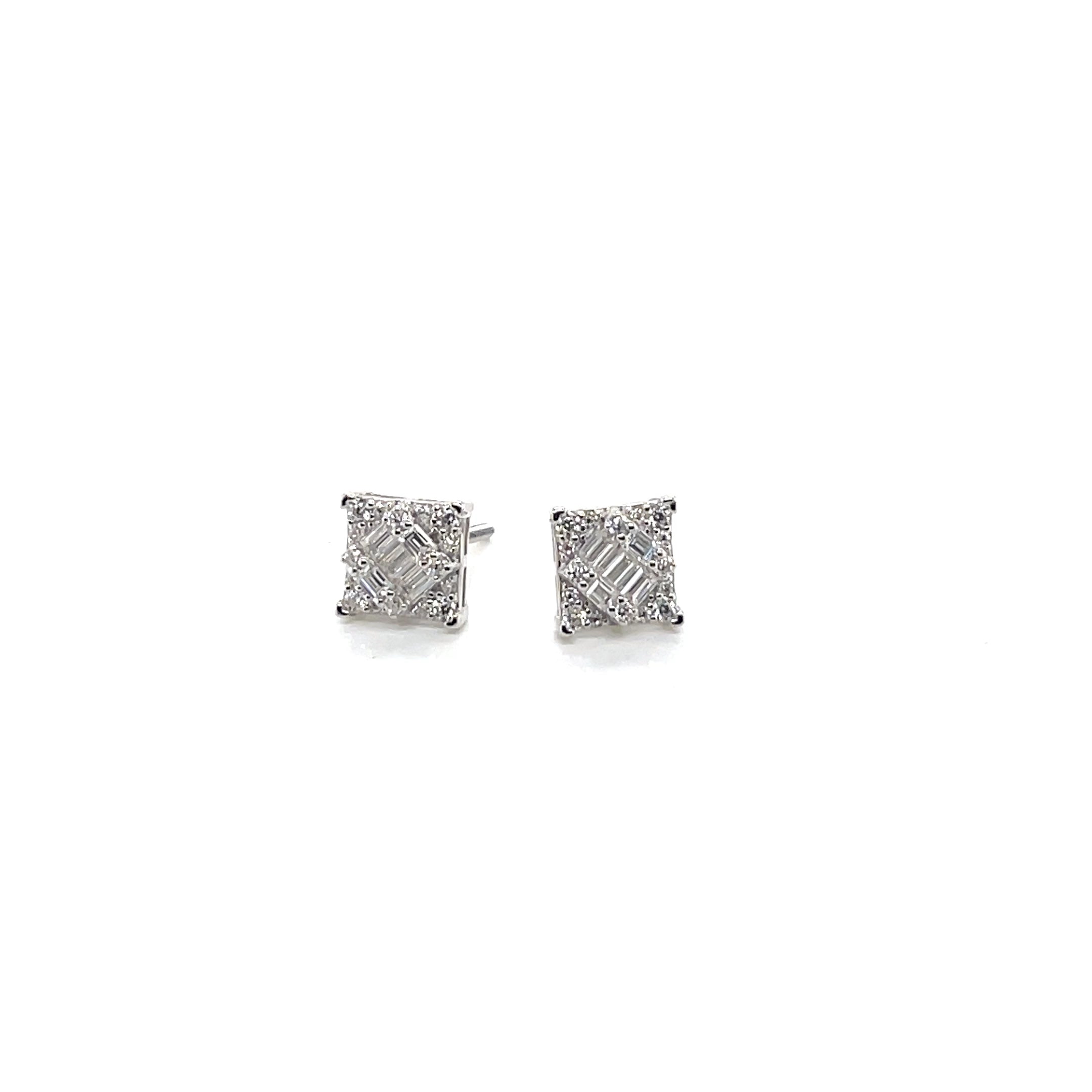 Square Silver and Moissanite Stud Earrings