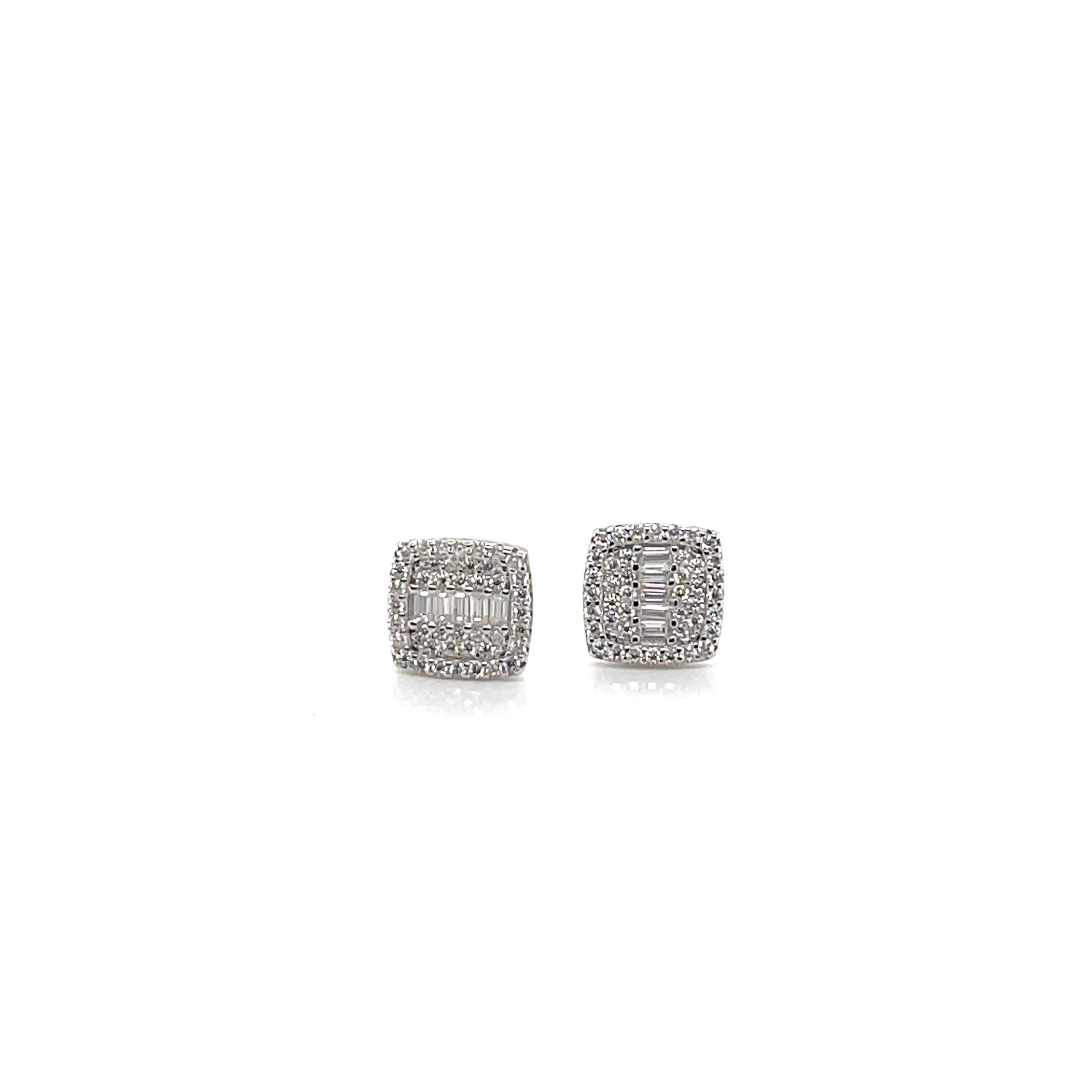 Square Silver and Moissanite Stud Earrings