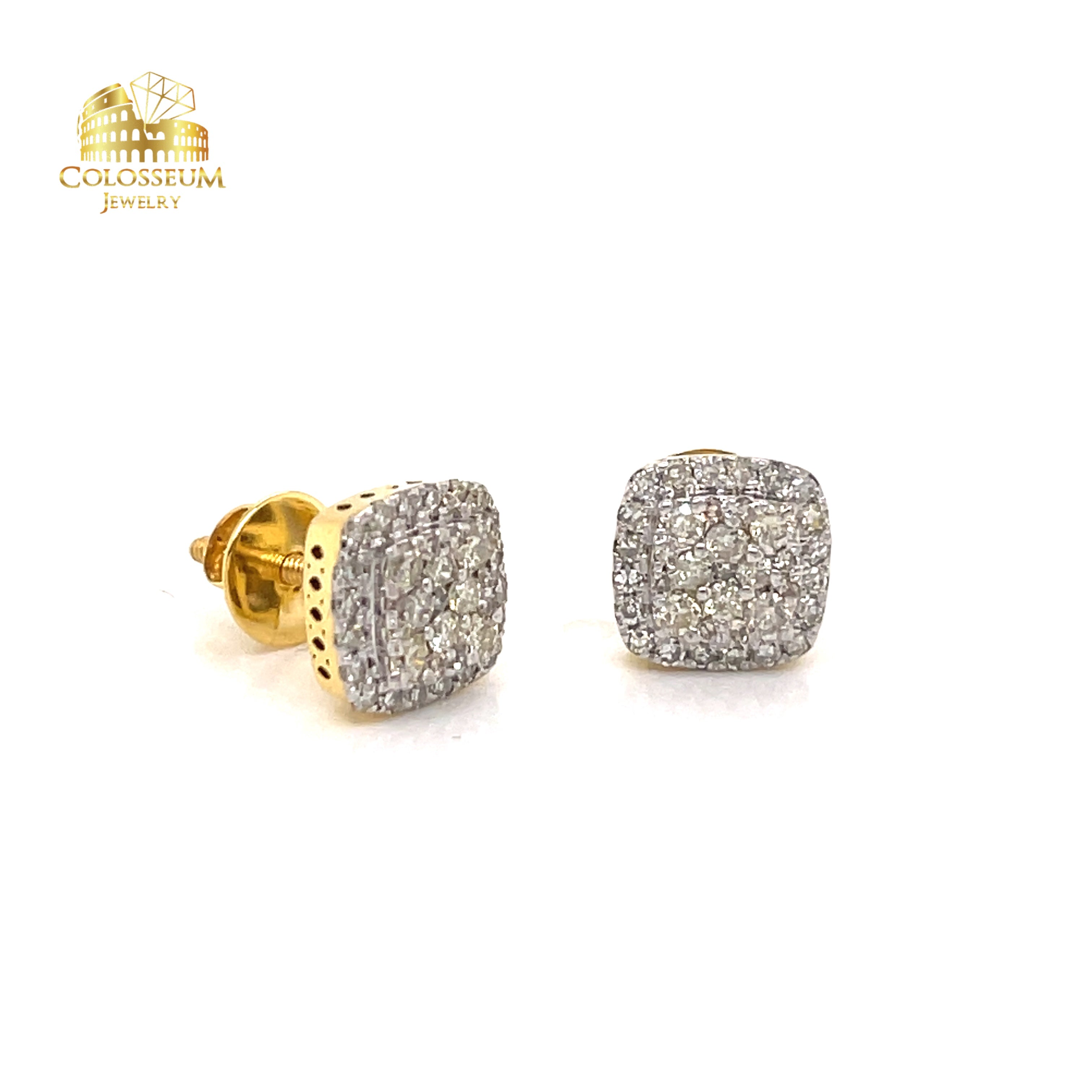 SQUARE SHAPED DIAMOND EARRINGS 0.74CT - 10K Yellow GOLD