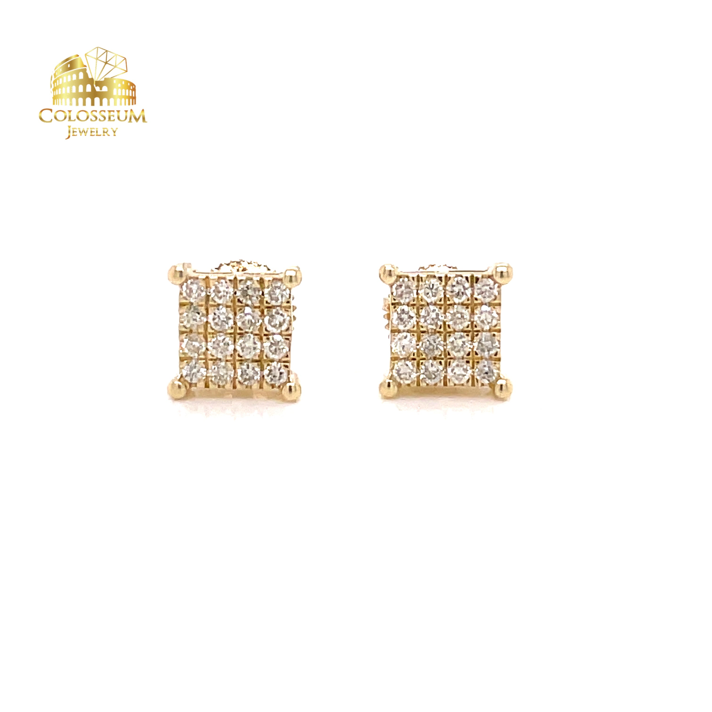 10K Yellow Gold Square Diamond Cluster Earrings - 0.39ctw