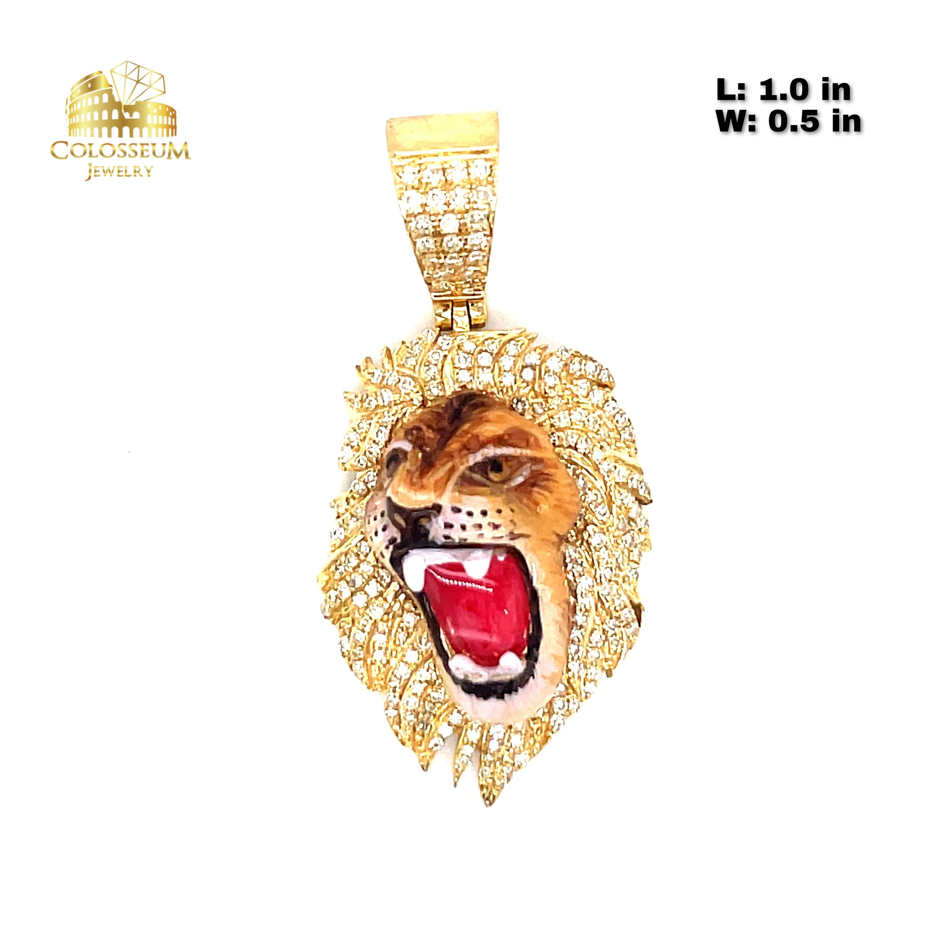 10K Roaring Lion Pendant with Enamel 0.73ctw