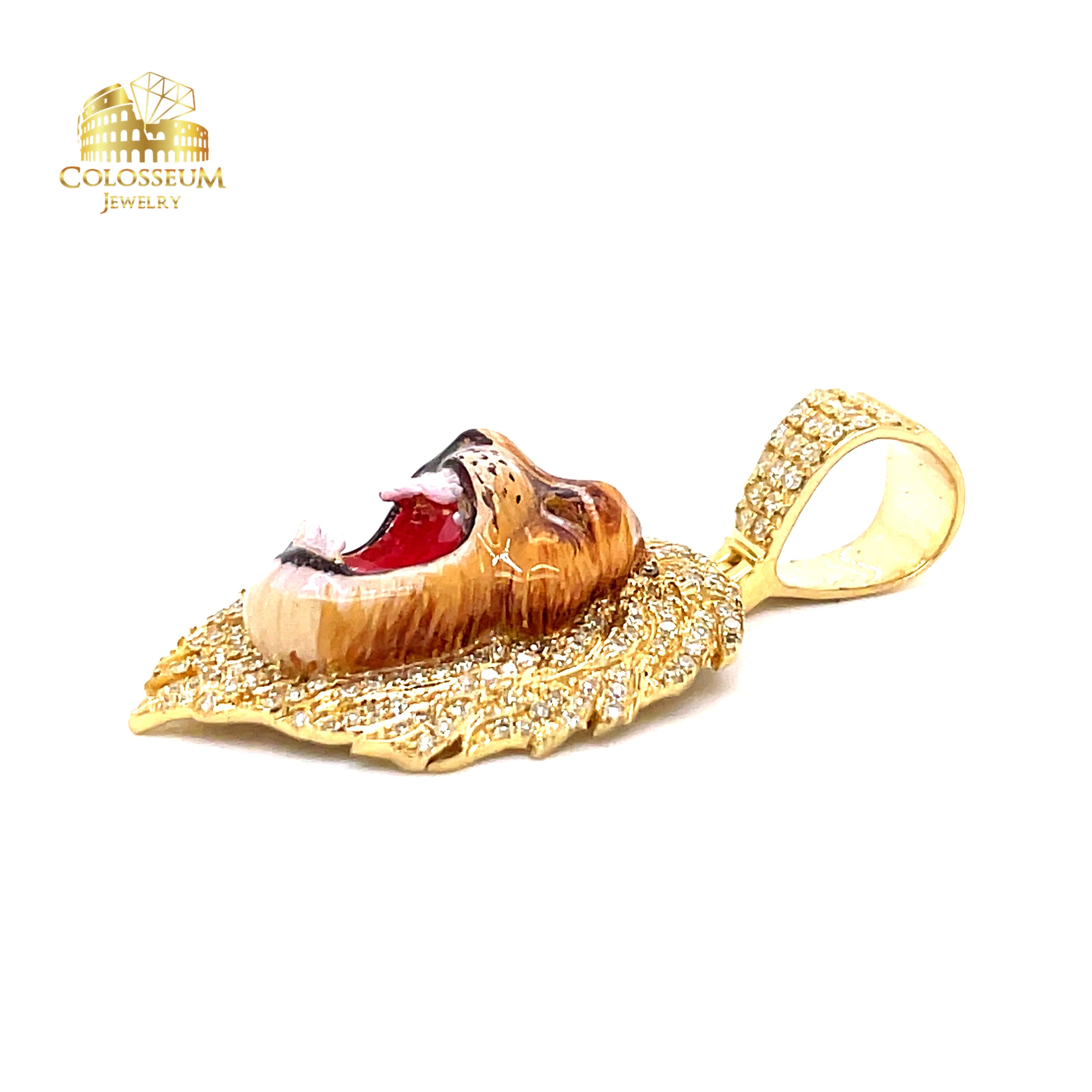 10K Roaring Lion Pendant with Enamel 0.73ctw