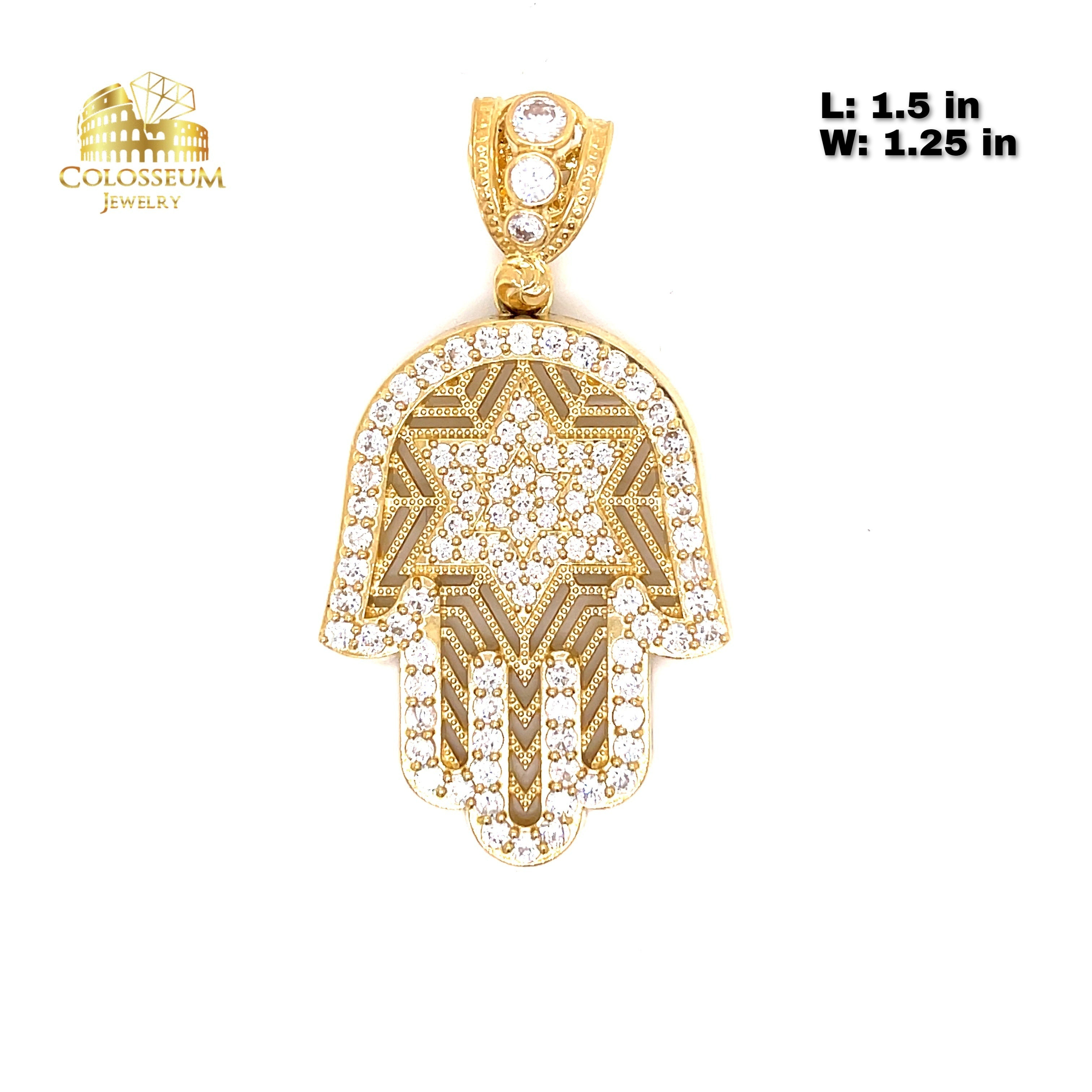 Hamza Hand Charm - 10K Yellow Gold with CZs