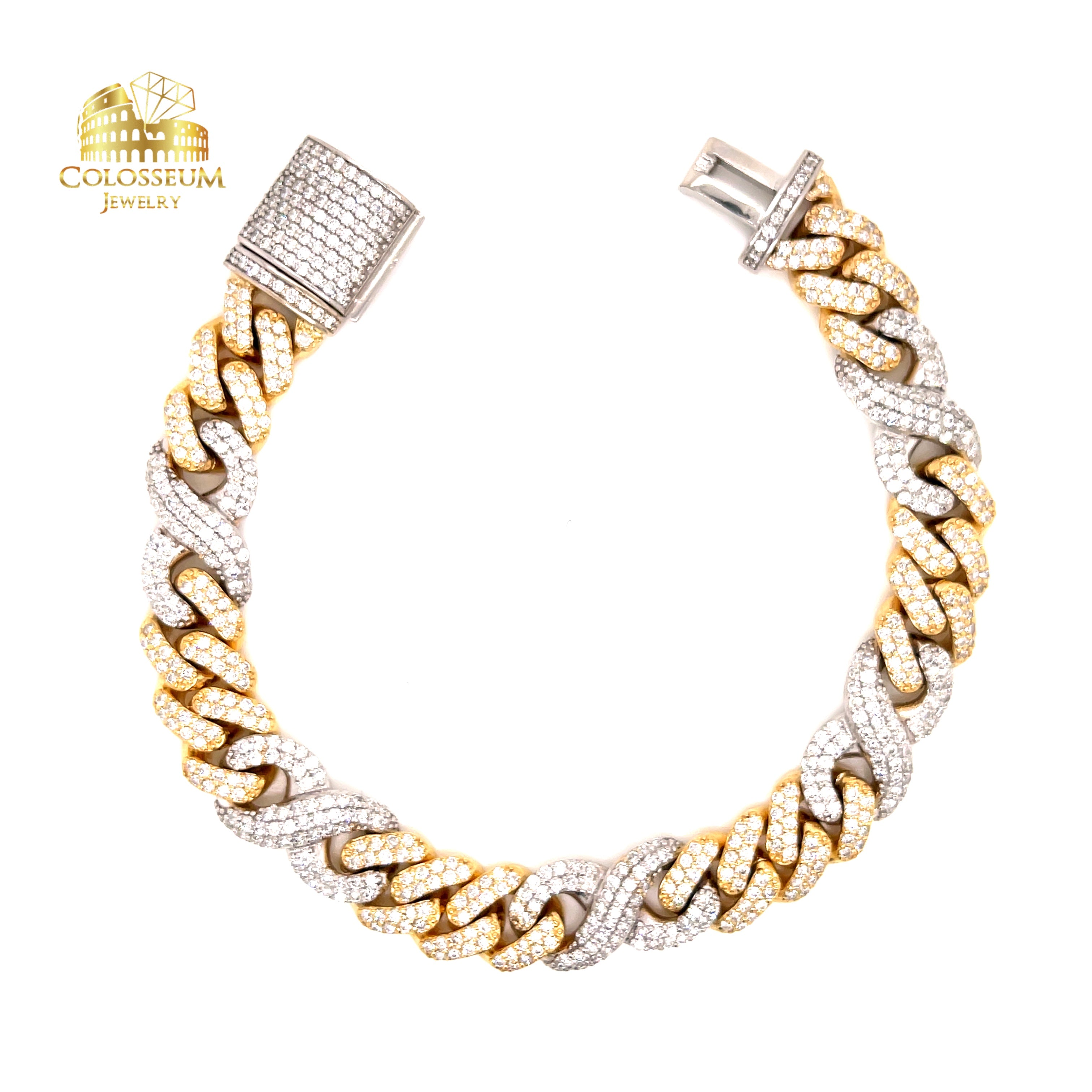 Diamond Miami Cuban Infinity Bracelet 9.48 ctw in Diamonds, 10K Two Tones Yellow and White Gold 11.5mm