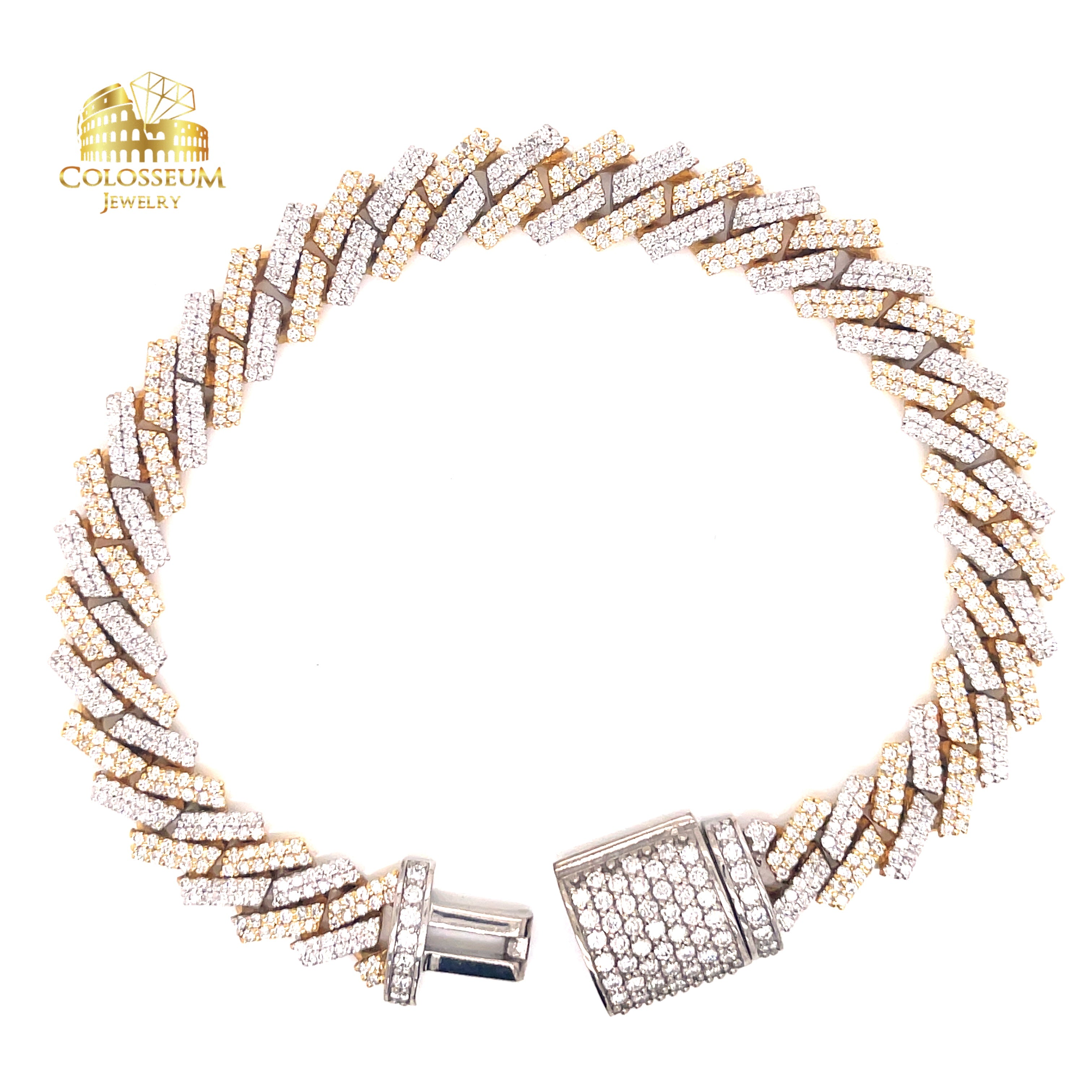 Diamond Miami Cuban Bracelet 7.25 ctw in Diamonds, 10K Two Tones Yellow and White Gold 10mm