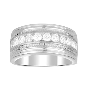 MEN'S BAND 1 CT ROUND DIAMOND 10K WHITE GOLD