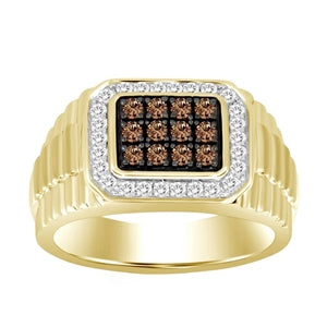 MEN'S RING 1/2 CT WHITE/CHOCOLATE ROUND DIAMOND 10K  YELLOW  GOLD