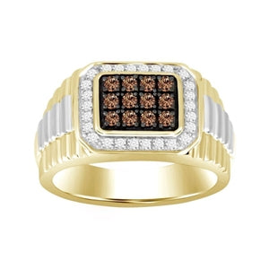 MEN'S RING 1/2 CT WHITE/CHOCOLATE ROUND DIAMOND 10K TT YELLOW & WHITE GOLD