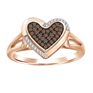 LADIES RING 1/6 CT WHITE/CHOCOLATE ROUND DIAMOND 10K ROSE GOLD