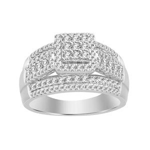 LADIES RING 1 CT ROUND DIAMOND 10K WHITE GOLD