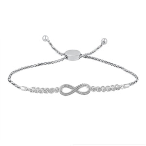 LADIES INFINITY BOLO BRACELET 1/10 CT ROUND DIAMOND SILVER WHITE