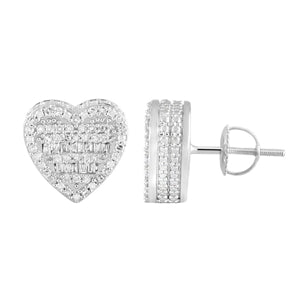 MEN'S EARRING 1/2 CT ROUND/BAGUETTE DIAMOND 10K WHITE GOLD