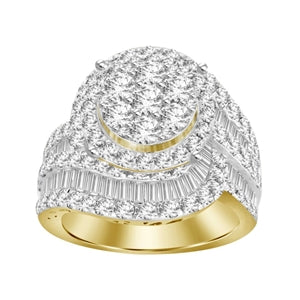 LADIES RING 3 CT ROUND/BAGUETTE DIAMOND 10K YELLOW GOLD