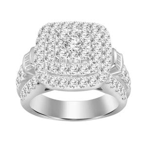 LADIES RING 2 CT ROUND/BAGUETTE DIAMOND 10K WHITE GOLD