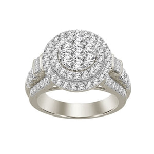 LADIES RING 2 CT ROUND /BAGUETTE DIAMOND 10K WHITE GOLD