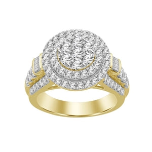 LADIES RING 2 CT ROUND /BAGUETTE DIAMOND 10K YELLOW GOLD