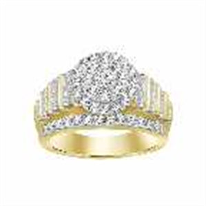 LADIES RING 1 1/2 CT ROUND/BAGUETTE DIAMOND 10K YELLOW GOLD