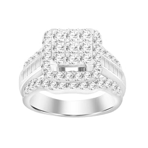 LADIES RING 2 CT ROUND/BAGUETTE DIAMOND 10K WHITE GOLD