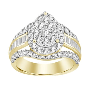 LADIES RING 2 CT ROUND/BAGUETTE DIAMOND 10K WHITE GOLD