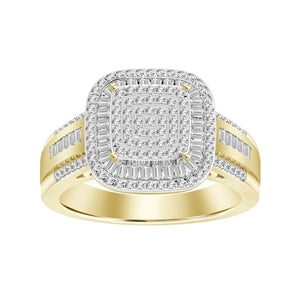 LADIES RING 1/2 CT ROUND/BAGUETTE DIAMOND 10K YELLOW GOLD