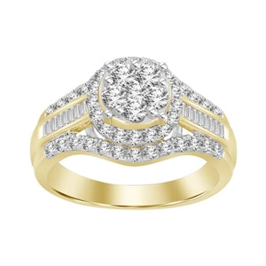 LADIES RING 1 CT ROUND/BAGUETTE DIAMOND 10K YELLOW GOLD