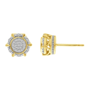 MEN'S EARRINGS 1/6 CT ROUND DIAMOND 10K YELLOW GOLD