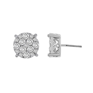 MENS EARRING 1 1/2 CT ROUND DIAMOND 10K WHITE GOLD