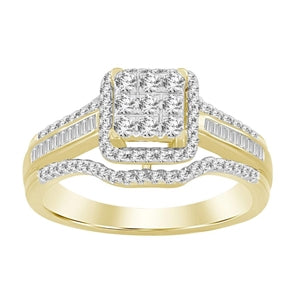 LADIES RING 1/2 CT ROUND/BAGUETTE DIAMOND 10K YELLOW GOLD