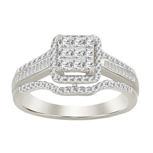 LADIES RING 1/2 CT ROUND/BAGUETTE DIAMOND 10K WHITE GOLD