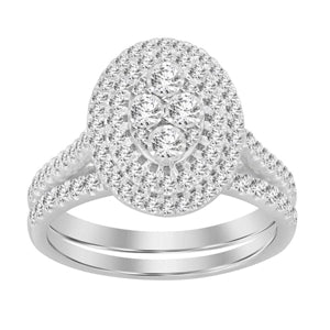 LADIES BRIDAL RING SET 3/4 CT ROUND DIAMOND 10K WHITE GOLD