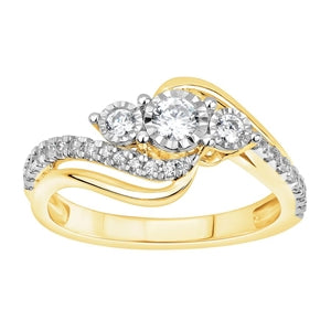 LADIES ENGAGEMENT RING 1/2 CT ROUND DIAMOND 10K YELLOW GOLD