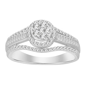 LADIES RING 1/2 CT ROUND/BAGUETTE DIAMOND 10K WHITE GOLD